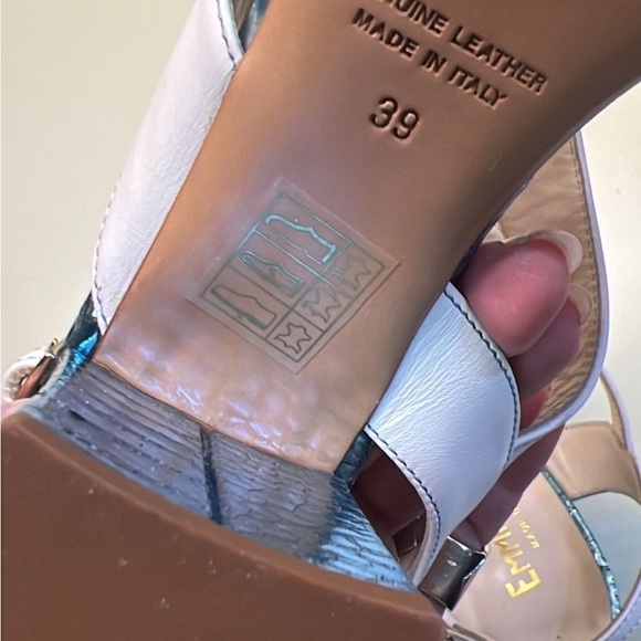 EMMA VIANI MADE IN ITALY METALIC LEATHER White and Blue Women's Heels - Picture 6 of 10